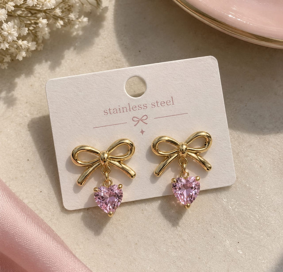 Gold Bow Drop Earrings