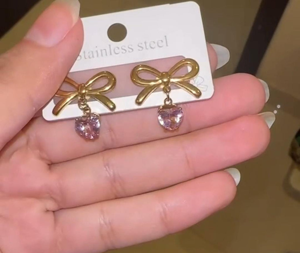 Gold Bow Drop Earrings