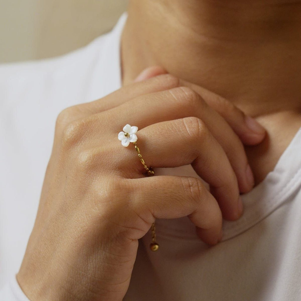 White Flower Adjustable Ring