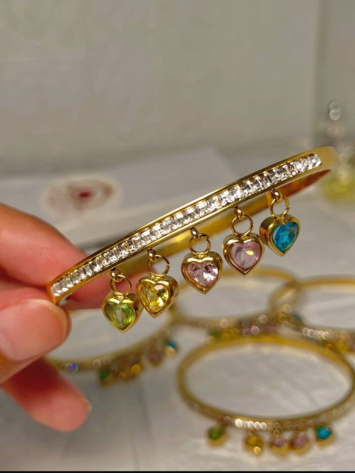 Heart Charm Crystal Cuff