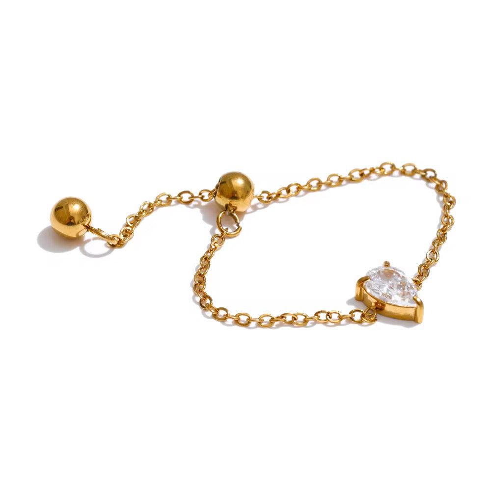Crystal Heart Chain Ring